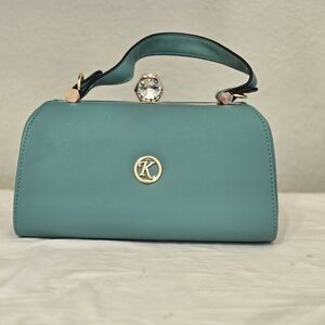 Source Unknown Teal Crossbody Bag with Gold Accent